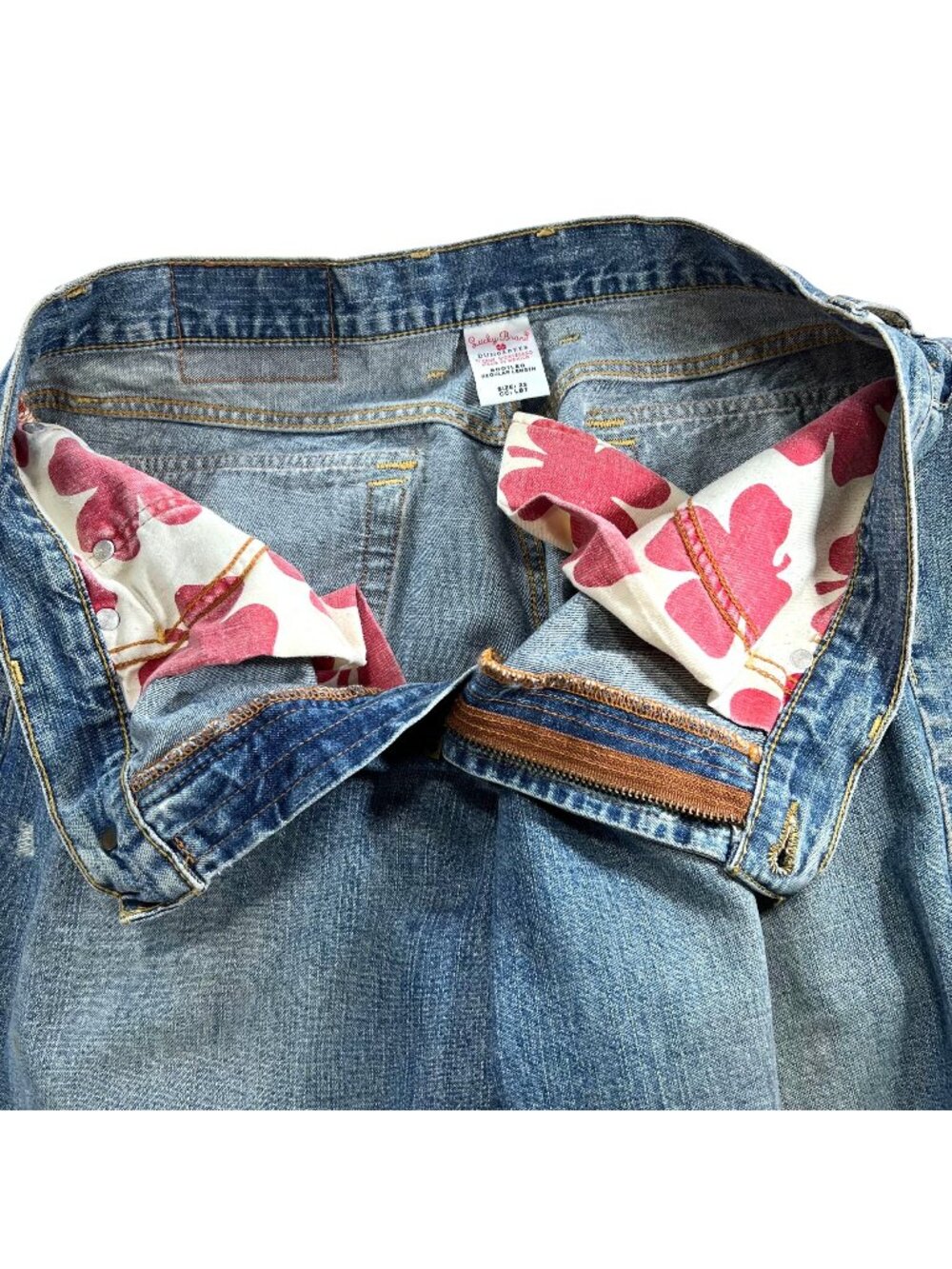 Vtg Lucky Brand Bootleg Jeans 32 Distressed Denim Flap Pockets Dungarees Zip